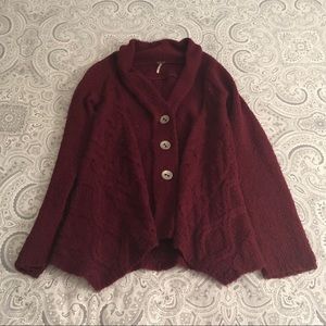 FREE PEOPLE Burgundy Wool Blend Cardigan